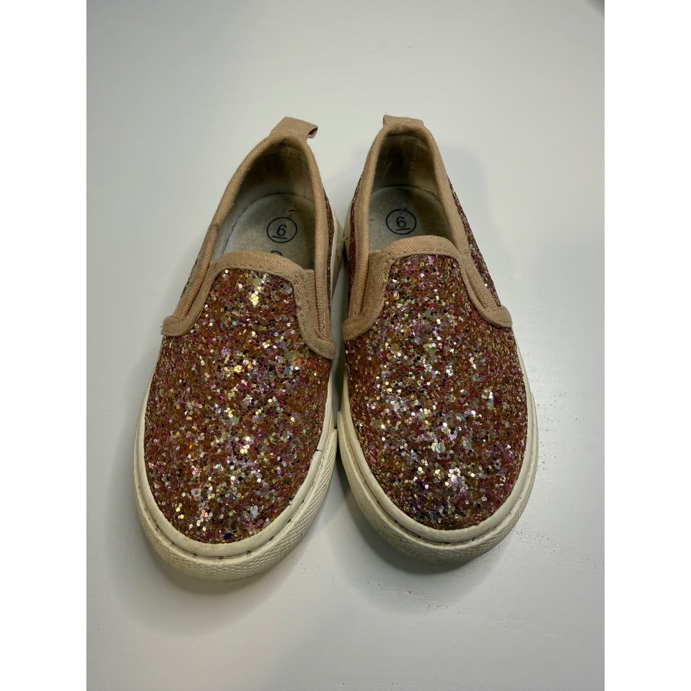 Cat & Jack Toddler Girls Rose Gold Multi Glitter Slip On Sneakers Size 6